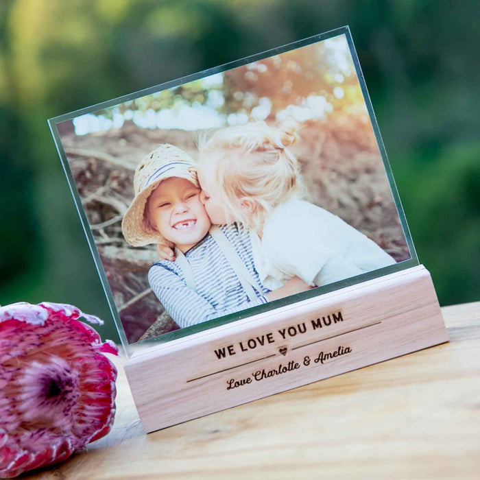 Mother's Day Acrylic Photo Print with Engraved Wooden Base
