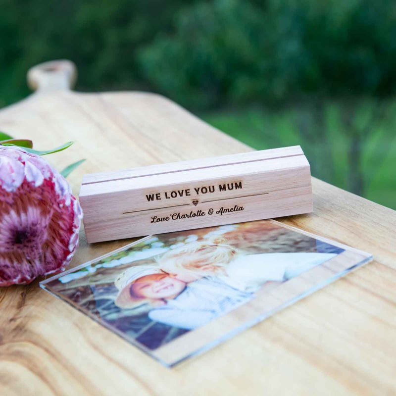 Acrylic Photo Print with Engraved Wooden Base