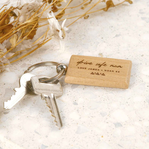 Engraved Custom Message Rectangle Wooden Mother's Day Keyring Present