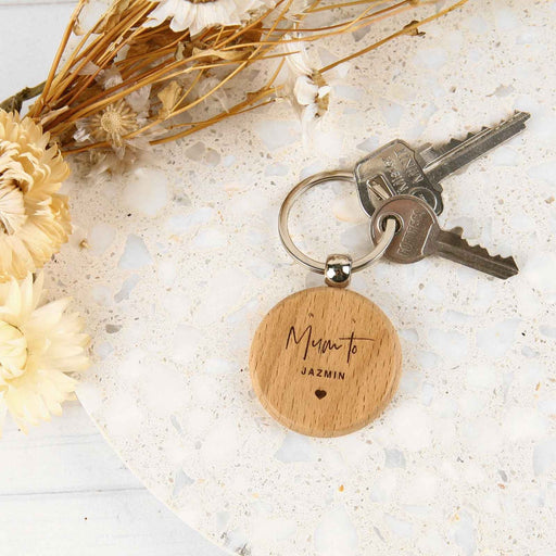 Engraved Custom Message Circle Wooden Mother's Day Keyring Gift