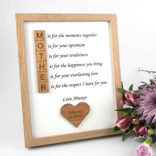 Personalised Engraved Mother's Day Wooden Scrabble Piece Photo Frame Present