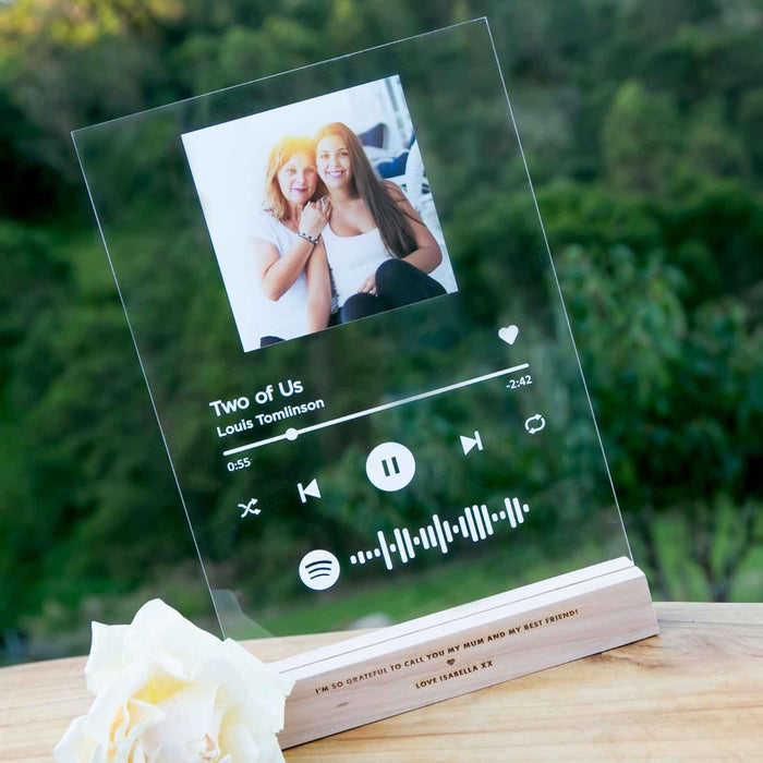 Mother's Day Printed A4 Acrylic Spotify Song Code Plaque with Engraved Wooden Base