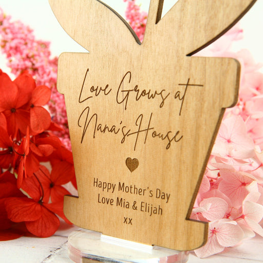 Customised Mother's Day Engraved Wooden Pot Plant Plaque for Nana with Stand