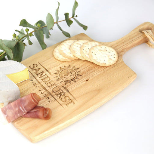 Personalised Engraved Corporate Wooden Cheese Serving Chopping Paddle Board