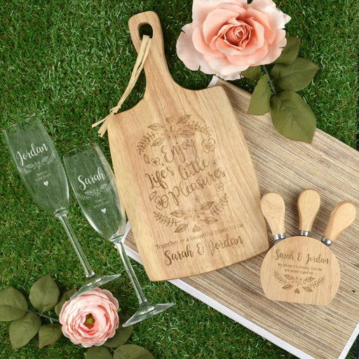 Custom Designed Engraved Valentine's Day Picnic Hamper- Paddle boards, Cheese knife block and twin champagne glasses