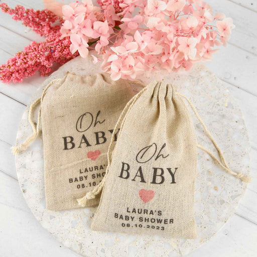 Personalised Colour Printed Baby Shower Calico Drawstring Bags