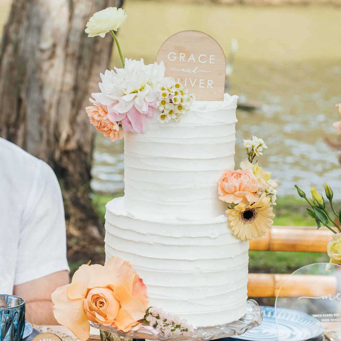 White Printed Bamboo Wedding Cake Topper