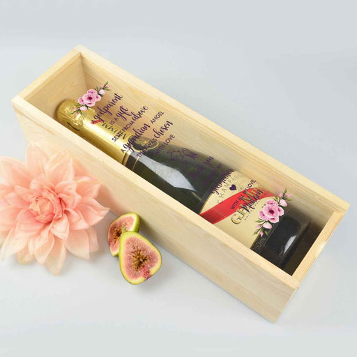 Customised Colour Printed Godparents Wooden champagne or wine box with clear acrylic lid.