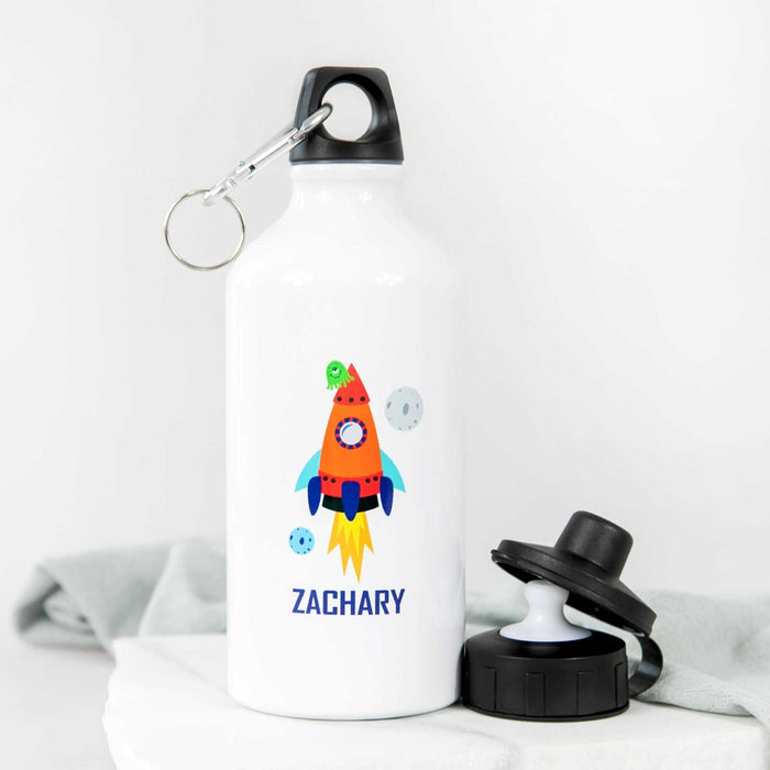 Custom Artwork Printed Name Rocket Design on White Kids 500ml Sports Drink Bottle
