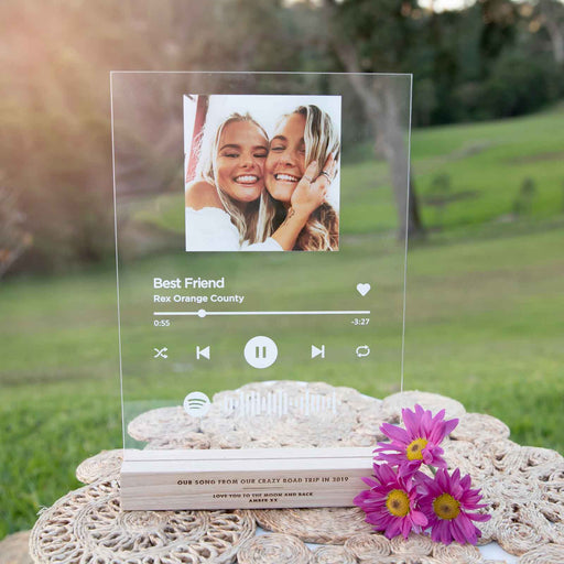 Personalised Printed and Engraved A4 Acrylic Spotify Song Code Plaque with Engraved Wooden Base Birthday Present