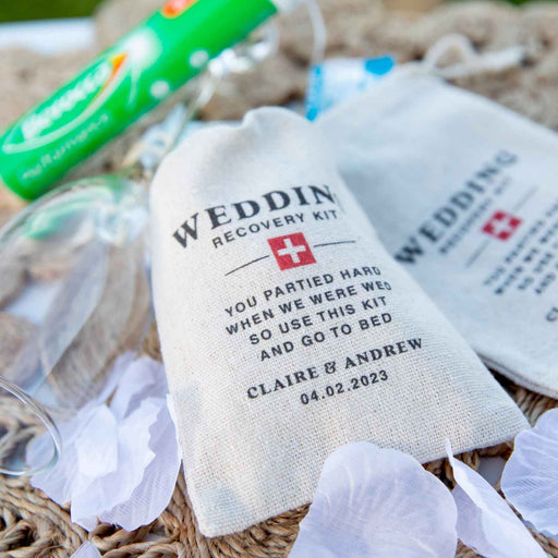 Printed Hangover Kit For Wedding Guests Muslin bag