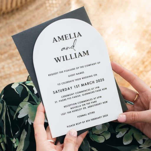 Personalised Printed 5x7 White Acrylic Arch Wedding Invitations