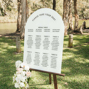 Custom Artwork White Printed A1 Size White Acrylic Arch Wedding Seating Chart