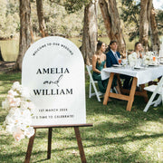 Custom Artwork Black Printed White Acrylic Arch Welcome Wedding Sign