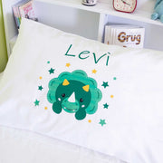 Personalised Printed White PolyCotton Dinosaur Kids Pillowcase