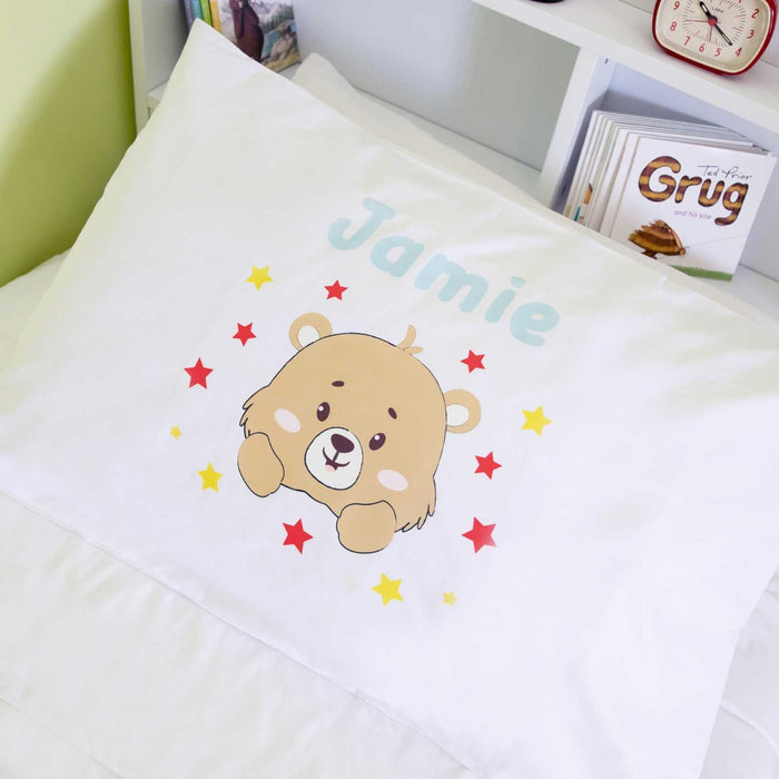 Custom Print Teddy Bear Design on White Pillowcase