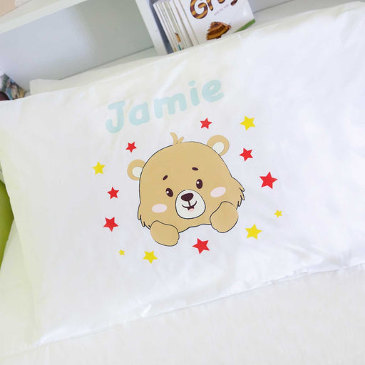 Personalised Printed White PolyCotton Teddy Bear Kids Pillowcase