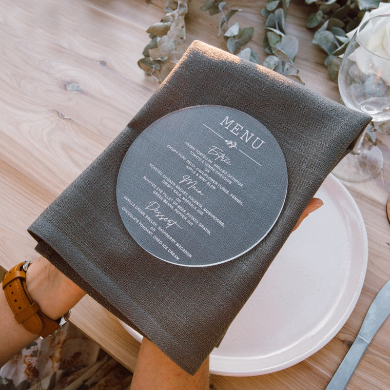Engraved Round Acrylic Wedding Menus
