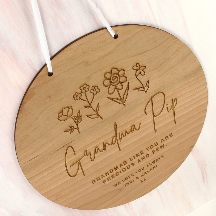 Custom Designed Engraved Mother's Day Round Wooden Wall Plaque Gift