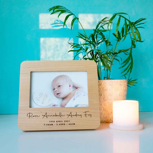 Customised Artwork Engraved Wooden Rounded Edge Photo Weight Height Birthday Frame