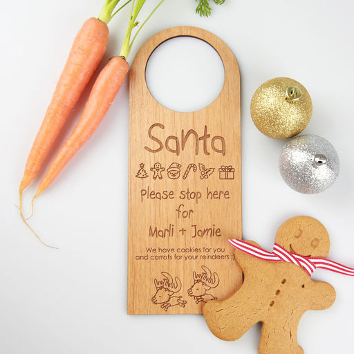 Customised Engraved Santa Please Stop Here Christmas Wooden Door Hanger Present