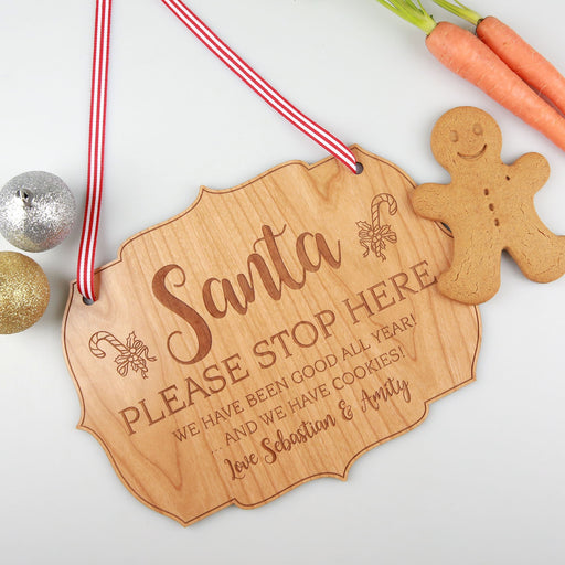 Personalised Engraved Wooden Santa Please Stop Here Sign Christmas Present