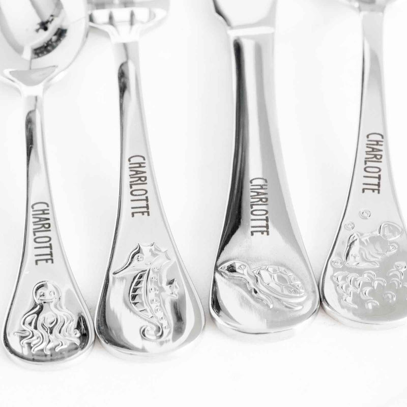 Custom Artwork Engraved Name Stainless Steel Children's Cutlery 4 Piece Set Sea Animals Christmas Gift