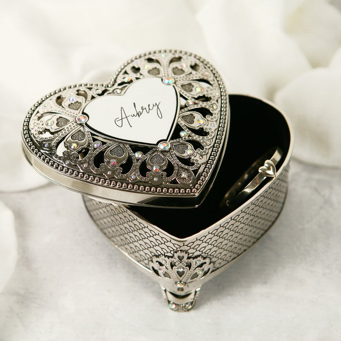 Customised Engraved Silver Heart Jewellery Birthday Christening Keepsake Box