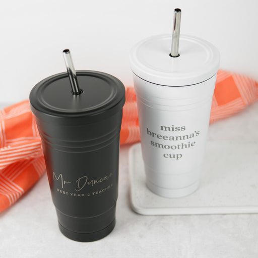 Customised Engraved Stainless Steel 450ml Smoothie Cup with Straw Teacher's Christmas Gift