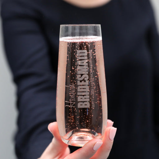 Customised Engraved Bridesmaid Stemless 230ml Champagne Glass Gift