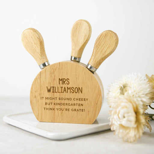 Personalised Engraved Wooden 3 Piece Cheese Knife Set Teacher's Gift