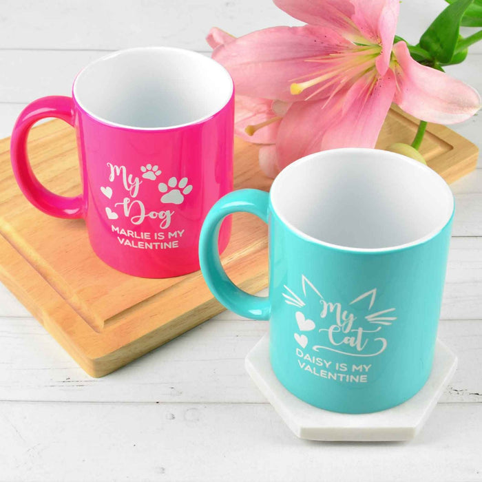 Custom Designed Engraved Pink My Dog is my Valentine Coffee Mugs Present