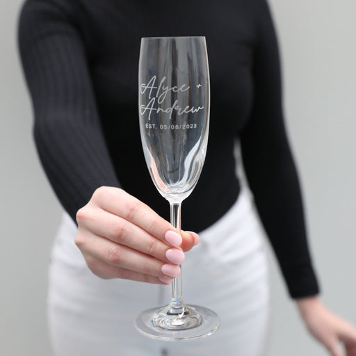 Personalised Engraved Bride and Groom Champagne Glasses Wedding Present