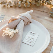 Personalised Engraved Wedding credit card bottle opener with guest names Favours