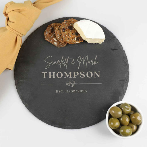 Personalised Engraved Engraved Round Wedding Slate Cheese Board Present