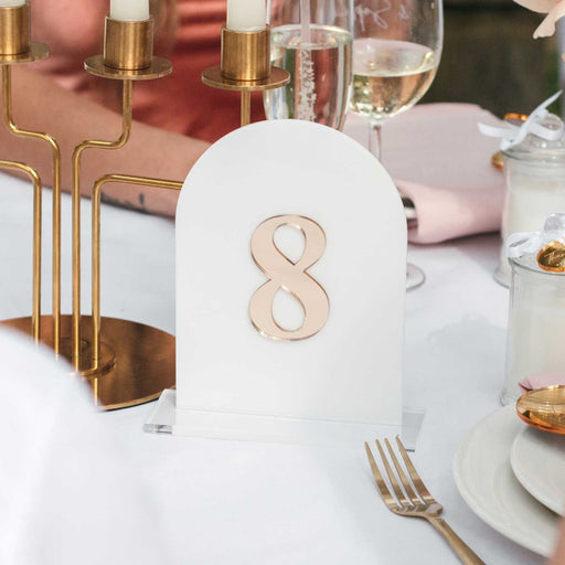 Personalised Laser Cut White Acrylic Table Number with Mirror Gold Number