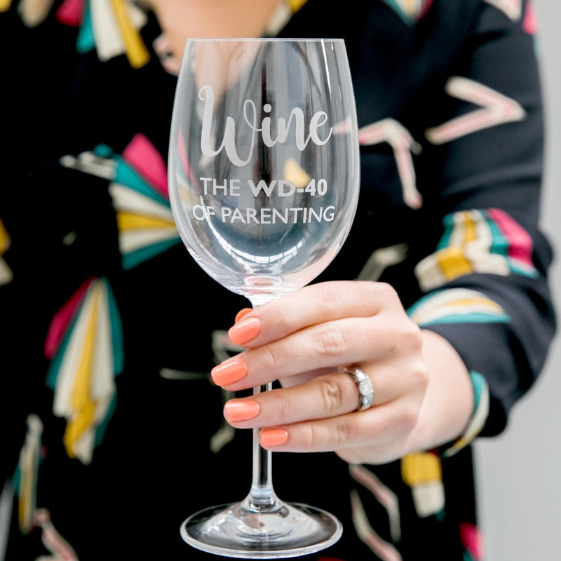Custom Designed Engraved Wine Glasses Parenting survival glasses Present