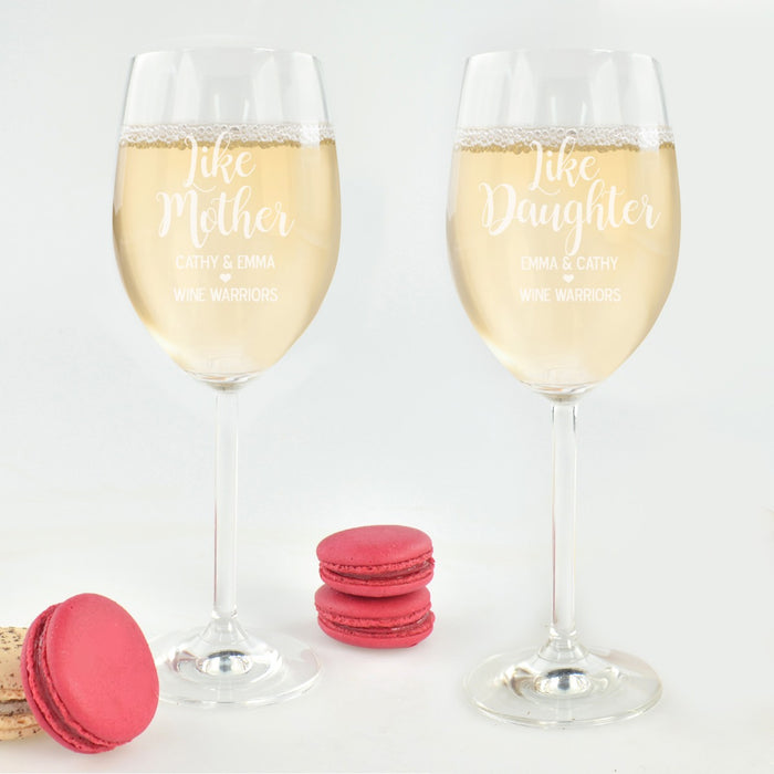 Personalised Engraved "like Mother, like Daughter" Twin Mother's Day Wine Glasses set