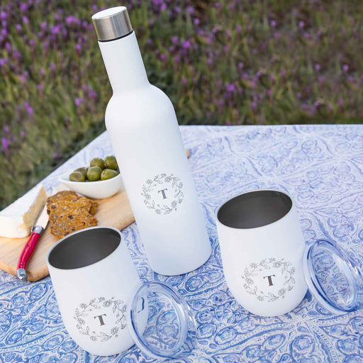 Customised Engraved Monogrammed White Stainless Steel Insulated Wine Travellers Set