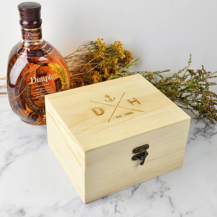 Custom Artwork Initials Engraved Wooden Gift Boxed Scotch Glass and Whiskey Stone Set Christmas Present