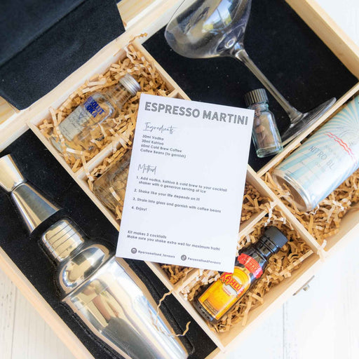 Personalised Engraved  Wooden Gift Boxed Espresso Martini Cocktail Set