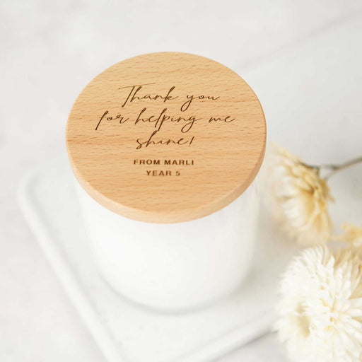 Customised Engraved White Candle with Wooden Lid Teacher's Christmas Present