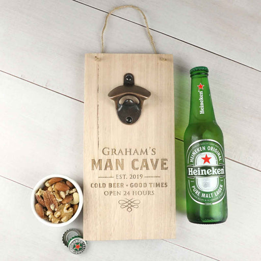 Personalised Engraved Christmas Man Cave Sign with Brass Bottle Opener Gift