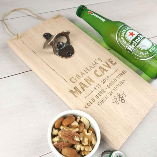 Custom Designed Engraved Father's Day Man Cave Sign with Bottle Opener Gift
