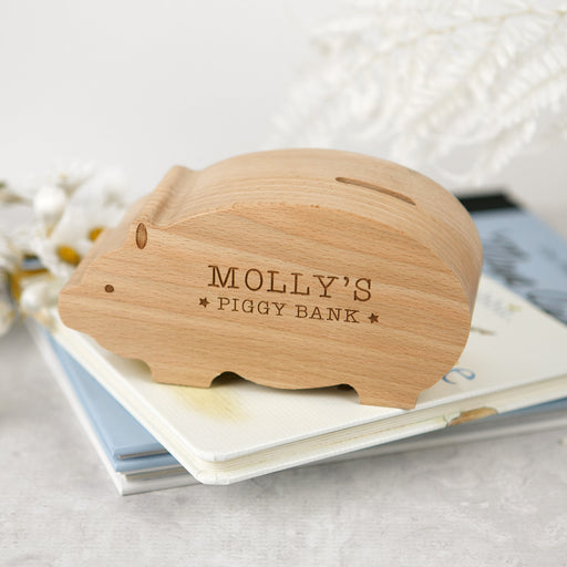Personalised Engraved Wooden Pig Money Box Easter Present