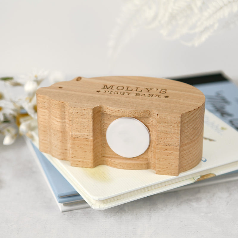 Custom Designed Engraved Wooden Piggy Money Coin Box Christmas Present