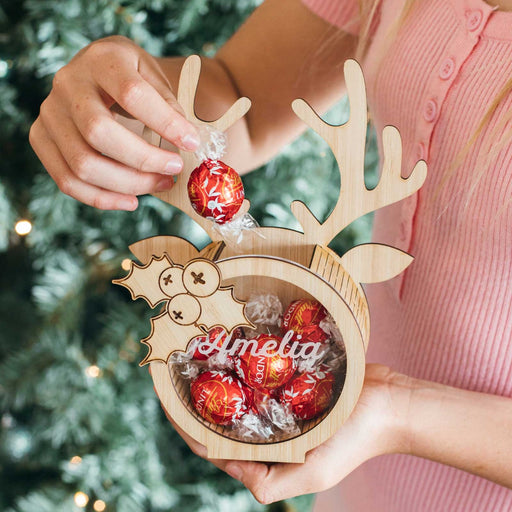 Personalised Engraved Wooden Reindeer Christmas Decoration Treat Box