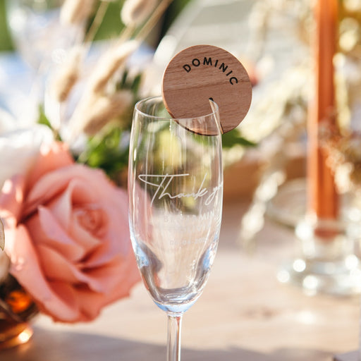 Custom Designed Engraved Wooden Wedding reception glassware Place Card