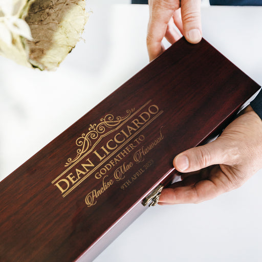 Customised Engraved Wooden Stain Godfather Baptism Wine Box Gift