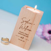 Custom Artwork Engraved Wood Tealight Holder Anniversary